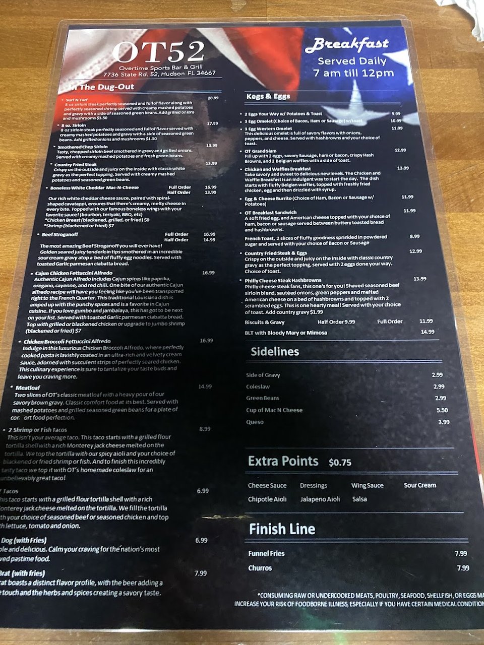 Bar grill menu with eggs, salads, and sandwiches.